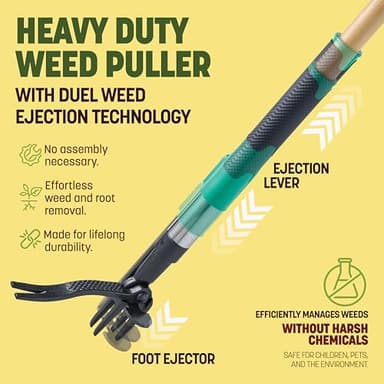 Papa's Tools Weed Puller Tool, 44" Stand Up Weeder Garden Tools & 4 Claw Steel Head, Dual Weed Eject Tech. Made with Real Bamboo & Long Wooden Handle, Yard Weeding Remover for Gardening Men & Women - Image 5