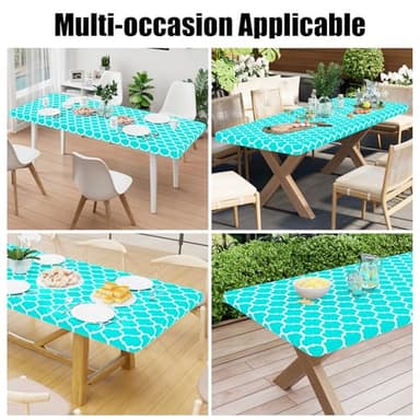 Smiry Rectangle Picnic Table Cover, Waterproof Elastic Fitted Camping Tablecloths for 4 Foot Tables, Wipeable Flannel Backed Vinyl Tablecloth Protector for Indoor, Outdoor (Teal, 24x48 Inches) - Image 7