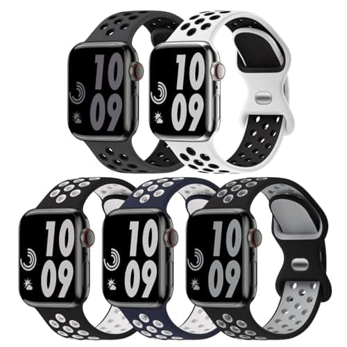 5 Pack Sport Bands Compatible with Apple Watch Band 44mm 45mm 46mm 42mm 41mm 40mm 38mm 49mm for Men Women, Breathable Silicone Wrist Strap for iWatch Series 11 10 9 8 7 6 5 4 3 2 1 SE3 2 1 Ultra3 2 1 - Image 1