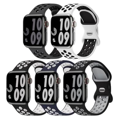 5 Pack Sport Bands Compatible with Apple Watch Band 44mm 45mm 46mm 42mm 41mm 40mm 38mm 49mm for Men Women, Breathable Silicone Wrist Strap for iWatch Series 11 10 9 8 7 6 5 4 3 2 1 SE3 2 1 Ultra3 2 1 - Image 1
