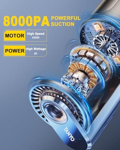 TANYO Handheld Car Vacuum Cordless, Portable Vacuum Cleaner with High Power Suction, Rechargeable Hand Held Vacuum, Mini Handheld for Car Home Office, Pet Hair, Black - Image 3