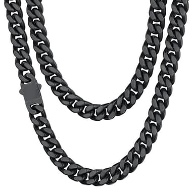 Mens Cuban Link Chain, Black Miami Cuban Chain Necklace for Men, 9mm Wide Hip Hop Mens Jewelry, 24" - Image 1