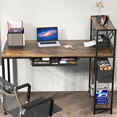 SHW 46-Inch Home Office Mission Computer Desk with Side Shelf and Drawer, Rustic Brown - Image 6