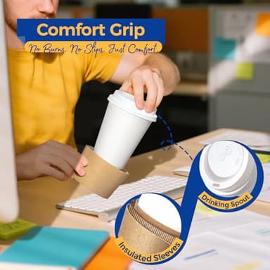 Fit Meal Prep 50 Pack 12 oz Disposable Coffee Cups with Lids, Sleeves, Leak-Proof To Go Coffee Cups with Lids, Durable Hot Paper Cups for Home, Office, Party, Business - Image 4