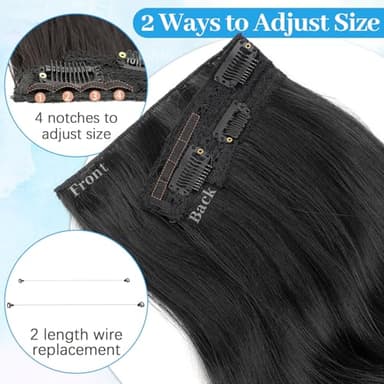 KooKaStyle Invisible Wire Hair Extensions Long Wavy Layered Synthetic Hair Extensions with Transparent Wire Adjustable Size 6 Secure Clips Black Hairpieces for Women 20 Inch - Image 6