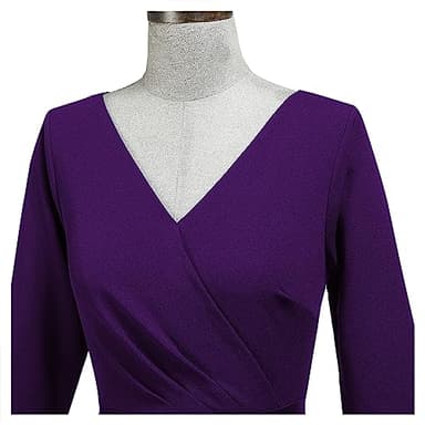 AISIZE Women's 1950S V-Neck 3/4 Sleeve Ruffle Design Cocktail Pencil Dress Purple - Image 3
