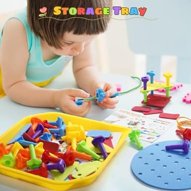 Peg Board Toy set 73Pcs DIY Building Stacking Toys for Kids 3-6 Years Old,STEM Educational Kids Toy for Brain Development,Montessori Sensory Toys,Upgrade Various Foam Board Plastic Lacing String Game - Image 2