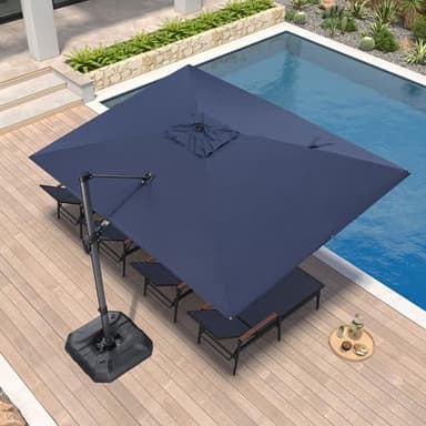 PURPLE LEAF 9' X 11.5' Patio Umbrella Outdoor Cantilever Rectangle Umbrella Aluminum Offset Umbrella with 360-degree Rotation for Garden Deck Pool Patio, Navy Blue - Image 1