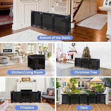 100" Extra Wide Freestanding Dog Gates with Strong Suction Cup No Drilling 24" Tall Step Over Pet Gates for Doorway 5 Panel Foldable Mesh Baby Gate for Dogs Indoor Dog Playpen Puppy Barrier (Black) - Image 5