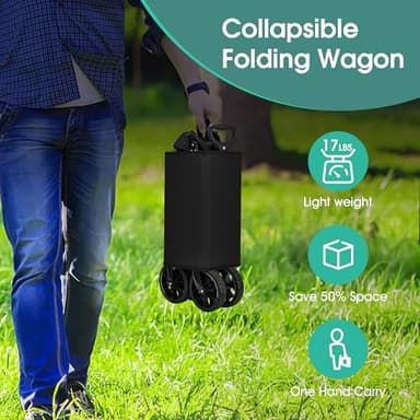 Homgava Collapsible Folding Wagon Heavy Duty,Foldable Utility Cart with Wheels,Large Capacity,for Grocery Outdoor Camping Beach Gardening Shopping Fishing Black - Image 2