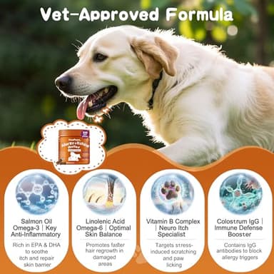 GleaPaws Dog Allergy & Itch Relief Supplement - Salmon Oil Omega-3, Omega-6, Vitamin B1/B2/B6, Colostrum Probiotics for Seasonal Allergy, Hot Spots, Paw Licking, 100 Chews, Store in Dry Place - Image 3