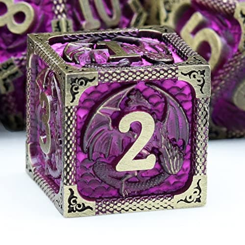 Haxtec Metal Dice Set Purple Black Dragon Pattern Metal DND Dice with Leather Dice Bag Polyhedral D&D Dice Compatible with Dungeons and Dragons TTRPG Gifts - Image 1