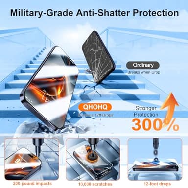 QHOHQ [1-Second Auto-Install] 3 Pack Screen Protector for iPhone 17 Pro [6.3 Inch] + 1 Set Camera Lens Protector, Shatterproof Tempered Glass, [Military Grade Protection], Anti-Finger, Case Friendly - Image 3
