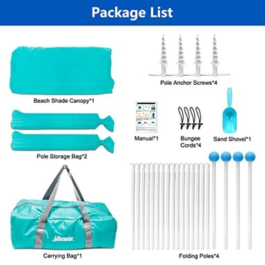 Camping Tent UPF50+ with 8 Sandbags, Beach Shade Canopy with Stability Poles and Big Ground Pegs, Pop Up Canopy for Camping, Picnics, 12X12FT Green - Image 9