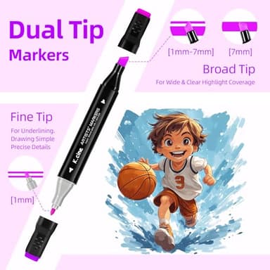 K.CINE 80 Colors Alcohol Markers for Adult Coloring Books, Dual Tip Art Markers with Brush Tip & Chisel Tips for Coloring, Illustrations, Drawing, Sketching with Carrying Case - Image 3