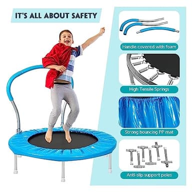 Lyromix 36Inch Kids Trampoline for Toddlers with Handle, Indoor Mini Rebounder Trampoline for Kids, Vibrant Blue - Image 5
