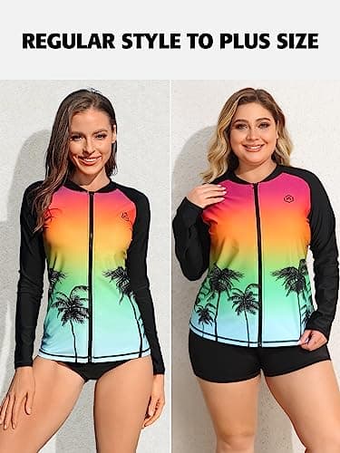 ATTRACO Long Sleeve Swimsuits for Women Plus Size Swim Jacket Zipper Rash Guard Shirts 3X - Image 4