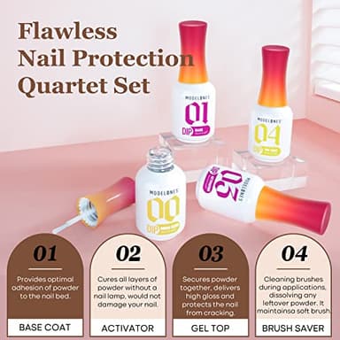 modelones Dip Powder Liquid Set 4+4 Pcs, Dip Powder System Set with Base Coat/Top Coat/Activator/Brush Saver/Manicure Tools for Nail Kit Art DIY Salon - 15ml/0.5oz - Image 5
