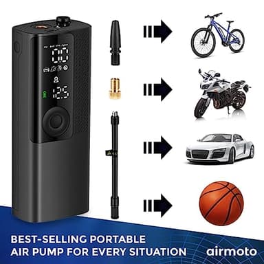 Airmoto Tire Inflator Portable Air Compressor - Air Pump For Car Tires with Digital Pressure Gauge, LED Light and Auto Shut-Off Function - Cordless Pump for Car, Motorcycle, Bicycle, Balls and More - Image 8