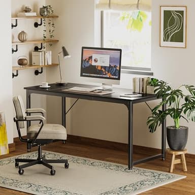 Huuger Modern Simple Office Desk, 63 Inch, Gaming & Writing Desk with Storage, Large Legroom, Metal Frame, Black - Image 7