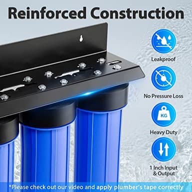 iSpring WGB32B-PB 3-Stage Whole House Water Filtration System (w/ 20” x 4.5” Fine Sediment, Carbon Block, and Lead Reducing Filters) w/ 3/4'' Push-Fit Stainless Steel Hose Connectors - Image 2