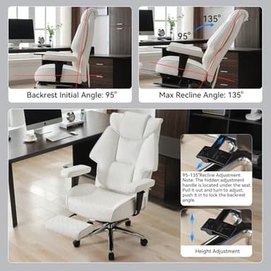 EXCEBET Big and Tall Office Chair with Footrest, PU Leather High Back Executive Office Chair 400lbs, Ergonomic Computer Chairs Lumbar Support for Heavy People (White) - Image 6