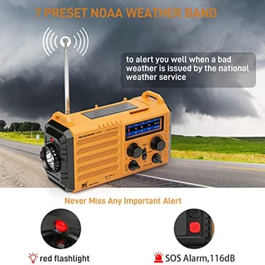 Eoxsmile Emergency Radio with NOAA Weather Alert– 5000mAh Solar Hand Crank Portable AM/FM Shortwave Radio, Rechargeable Battery, USB Charger, Flashlight, SOS Alarm for Home Outdoor Hurricane Survival - Image 2