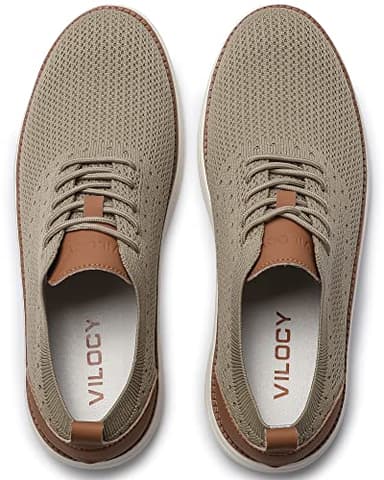VILOCY Men's Casual Dress Sneakers Oxfords Business Shoes Lace Up Lightweight Comfortable Breathable Walking Knit Mesh Fashion Sneakers Tennis Khaki,EU43 - Image 6