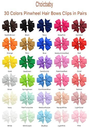 Choicbaby 60pcs 3 Inches Boutique Grosgrain Ribbon Pinwheel Hair Bows for Baby Girls, Toddler Bows Hair Clip Birthday Gifts In Pair - Image 5