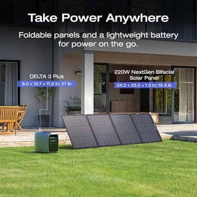 EF ECOFLOW Solar Generator DELTA 3 Plus with 220W Bifacial Solar Panel, 1000W Solar Input, LFP(LiFePO4) Battery, Portable Power Station for Home Backup Power, Camping & RVs - Image 2