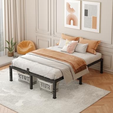 FUIOBYVV Queen Bed Frame, 14 Inch Heavy Duty Metal Platform Bed Frame Queen Size Support Up to 3500 lbs, No Box Spring Needed/No Shaking/Steel Slat Support/Noise Free/Easy Assembly - Image 3