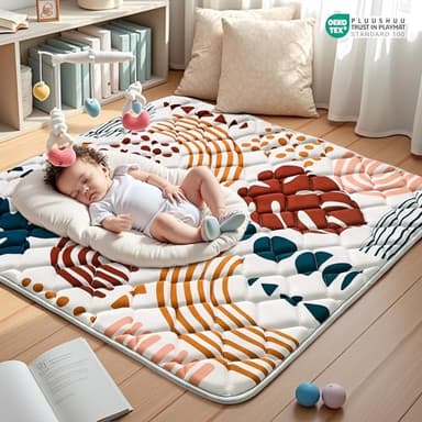 PLUUSHUU Baby Play Mats for Floor, 50x50 Playpen Mat for Babies, Extra Thicker & Soft Floor Crawling Mat, Foldable Non-Slip Playmat Cushioned for Infants Toddlers, Boho Leaf Design - Image 2