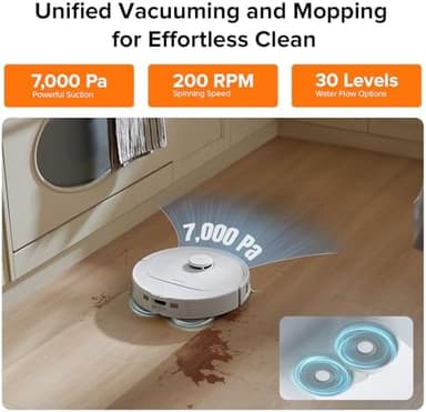 roborock Qrevo Plus Robot Vacuum and Mop with FlexiArm Design Edge Mopping, Self-Emptying, 10 mm Liftable Mops, Auto Mop Washing & Drying, Reactive Tech Obstacle Avoidance, 7,000 Pa Suction, White - Image 5