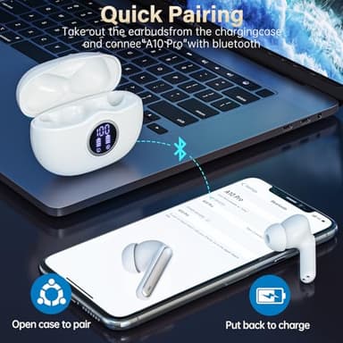 Sisism A10 Pro Wireless Earbuds, Bluetooth 5.3 Headphones HiFi Stereo 50H Playback LED Digital Display Ear Buds with ENC Noise Canceling Headset, IPX7 Waterproof Earphones for Gym/Running/Work - Image 2