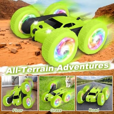 Remote Control Car, Stunt RC Cars, 2.4GHz Double Sided 360° Flips RC Crawler, Outdoor Toys for Kids Ages 4-8, Upgraded USB-C Modular Battery, 5 6 7 8 9 10 +Year Old Boys Birthday Gifts Green - Image 4