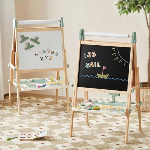 Tiny Land Easel for Kids, Double-Sided Magnetic Easel with Drawing Accessories, Adjustable Wooden Kids Art Easel with Paper Roll, Learning-Toy for 3,4,5,6,7,8 Years Old Boy & Girls Green - Image 1