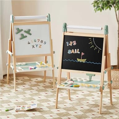 Tiny Land Easel for Kids, Double-Sided Magnetic Easel with Drawing Accessories, Adjustable Wooden Kids Art Easel with Paper Roll, Learning-Toy for 3,4,5,6,7,8 Years Old Boy & Girls Green - Image 1