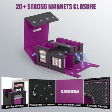 Kabinka Commander Deck Box for MTG Fits 400+ Double-Sleeved Card Storage, 5 IN 1 Removable Card Case with Dice Tray, Display Window for TCG/PTCG/EDH, 4 Magnetic One Touch Holders (Black Purple) - Image 6