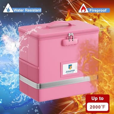 ZOOPIP Fireproof File Box with Lock, Document Box Storage Organizer, Suitable for Hanging File Folders in Letter Size, Collapsible File Box, Reflective Strip for Fast Find (12.2"*6"*10.2, Pink) - Image 2