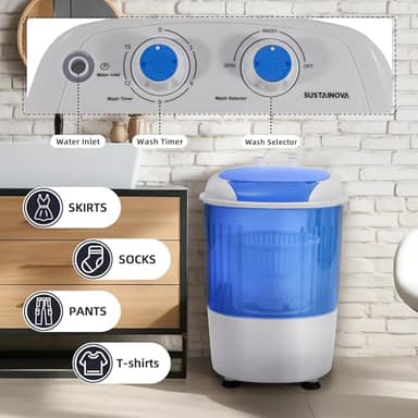 Elevon QD-MINIPWM-BL-1G Portable Mini Washing Machine with Spin Dryer 5.5 lbs Washers, Rotary Timer Controller, Compact Laundry for Home, Apartment, RV, White/Blue - Image 3