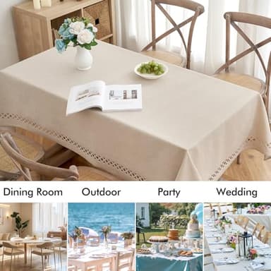 MIULEE Natural Thick Polyester Rectangle Tablecloth with Decorative Cutouts Waterproof Stain Resistant Table Cloth Farmhouse Table Cover for Thanksgiving Dining Party Camping, 52 x 70 inch - Image 7