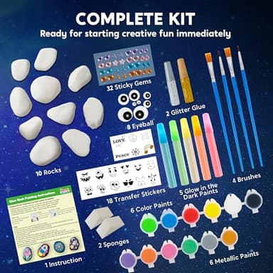 Rock Painting Kit- Glow in The Dark Rock Kit, Arts and Crafts for Kids Ages 6-12, Art Supplies Toy, Kids Craft Paint Kits, Arts & Crafts for Boys Girls Birthday Party Gift Toy - Image 4