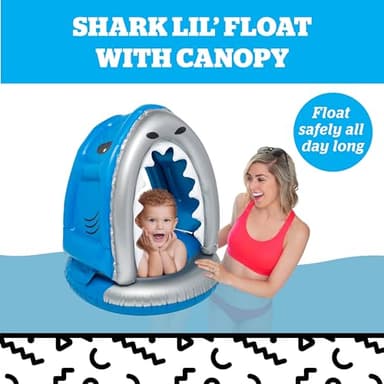 BigMouth Inc Lil’ Water Float with Overhead Sun Protection, Covered Pool Floaties for Infants Babies Kids Ages 1-3 Beginner Swimmers - Shark Canopy - Image 2