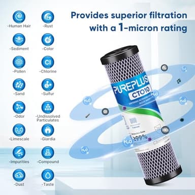 1 Micron 2.5" x 10" Whole House CTO Carbon Water Filter Cartridge Replacement for Under Sink Water Filter System, Dupont WFPFC8002, WFPFC9001, FXWTC, SCWH-5, WHEF-WHWC, WHCF-WHWC, AMZN-SCWH-5, 4Pack - Image 3