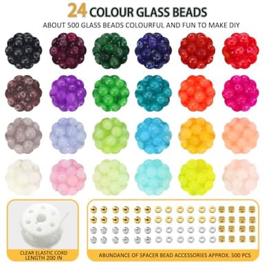 JULIMAIDONG 8mm Glass for Bracelets 1000pcs, 24 Colors Round Crystal Glass Bracelet Making Kit for Jewelry Making Kits Bead DIY Crafts with Spacer Charms Accessories (8mm, 24Color) - Image 2