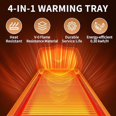 Electric Warming Tray（Extra Long 40”x12”），Food Warmer with Thermostat and Full Surface Heating，Food Warming Mat with 2 Temperature Modes for Parties Buffet，Gatherings，Gold Edge - Image 8