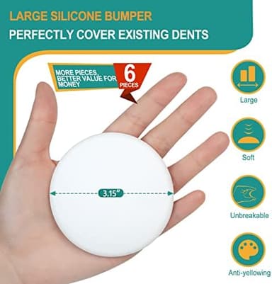 3.15"] Door Stoppers Wall Protector, 6 Pcs Large White Silicone Door Bumpers with Strong Thickened Adhesive,Shock Absorbent Door Knobs Wall Protectors to Cover up Damage and Protect Wall Surfaces - Image 4