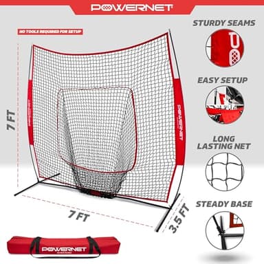 PowerNet Baseball & Softball Practice Net 7x7 FT, Outdoor Baseball Training Equipment for Pitching & Batting Practice (Red Net) - Image 3