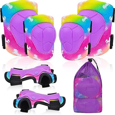 Knee Pads for Kids Adjustable Protective Gear Set with Mesh Bag Knee Pads and Elbow Pads Wrist Guard for Girls Kids Roller Skates Cycling Skateboard Scooter, 3-8 Years - Image 1