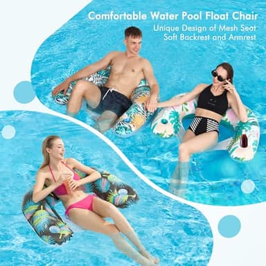 4 Pack Pool Floats Adult,OKSUWATER Pool Floaties for Adults with Two Cup Holders Inflatable Pool Floats Chairs, Lake Floats for Adults Toys Applies to Water Play Party - Image 7